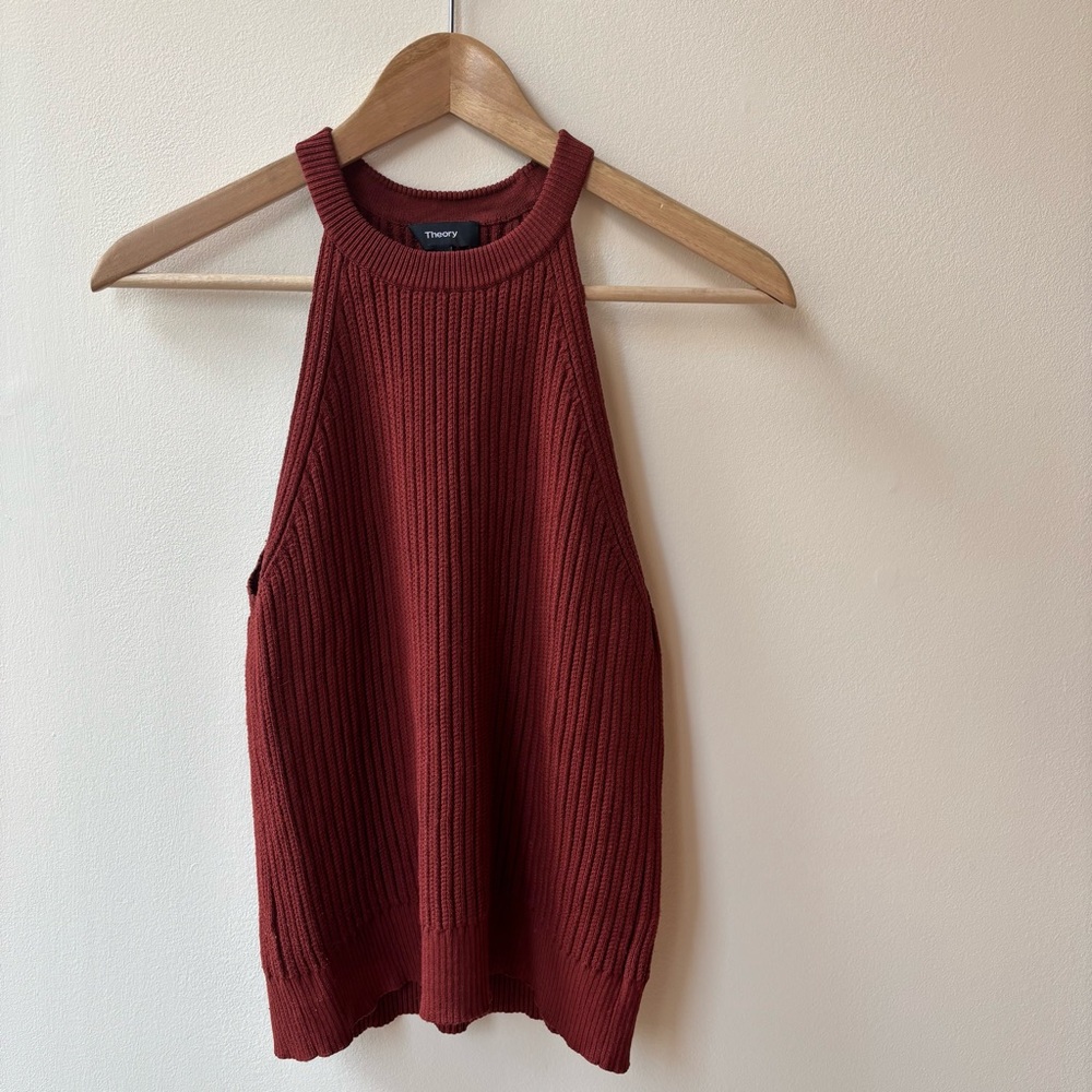 Theory Brick Red Ribbed Knit Top - Picture 2 of 7